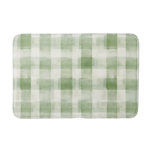 Cream Green Plaid   Bath Mat