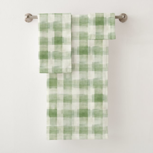 Cream Green Plaid   Bath Towel Set (Insitu)