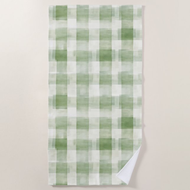Cream Green Plaid   Beach Towel (Front)