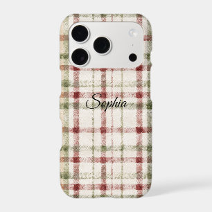 Cream Green Red Plaid Stripes 