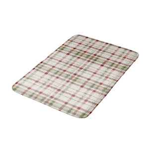 Cream Green Red Plaid Stripes Bath Mat