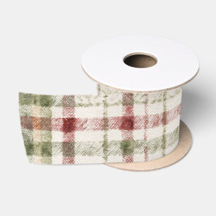 Cream Green Red Plaid Stripes Birthday Satin Ribbon