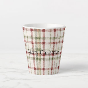 Cream Green Red Plaid Stripes Christmas  Latte Mug