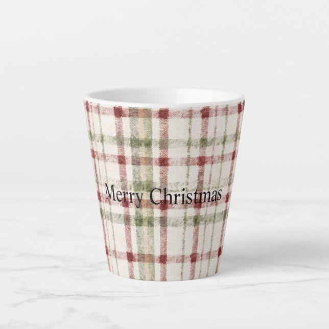 Cream Green Red Plaid Stripes Christmas  Latte Mug (Front)
