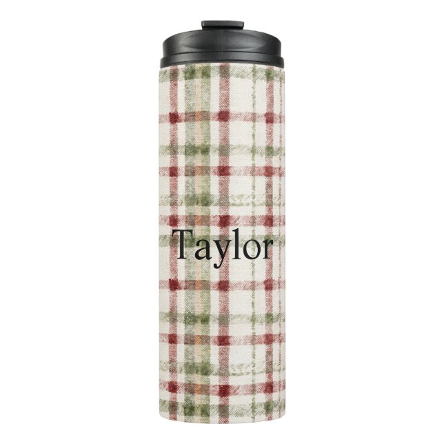 Cream Green Red Plaid Stripes Christmas  Thermal Tumbler (Front)