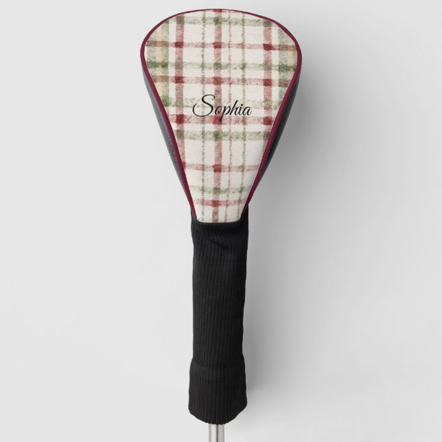 Cream Green Red Plaid Stripes  Golf Head Cover (Front)