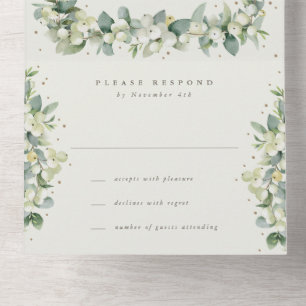 Cream/Green Snowberry+Eucalyptus Reception Only All In One Invitation