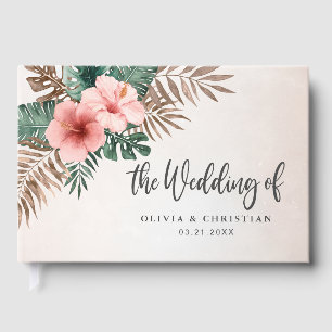 Cream & Green Tropocal Watercolor Floral Wedding Guest Book