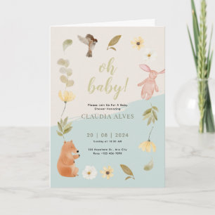 Cream Green Watercolor Baby Shower Honouring Folde Invitation