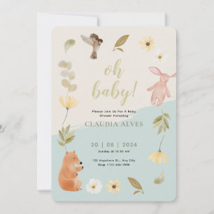 Cream Green Watercolor Baby Shower Honouring  Invitation