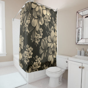 cream grey black flower blossom  shower curtain