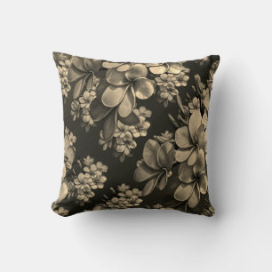 cream grey black flower Throw pillow