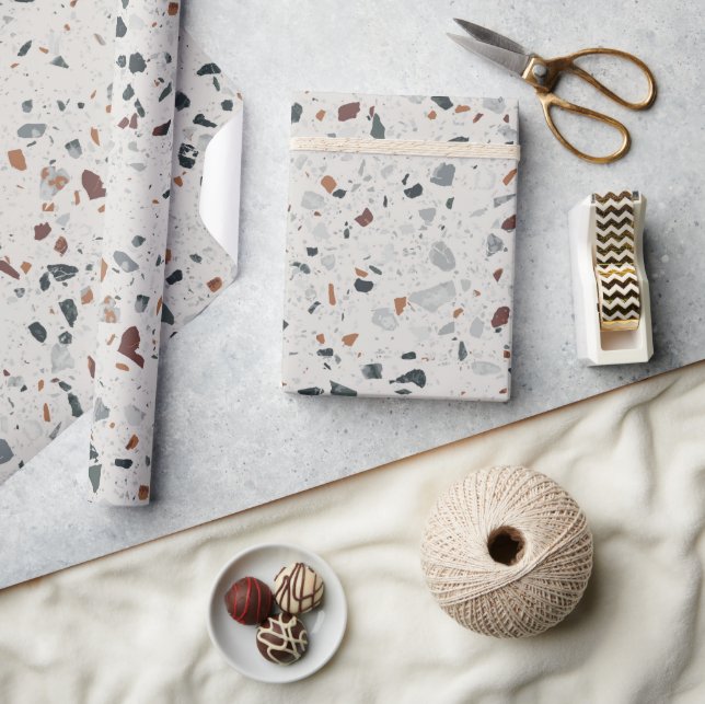 Cream Grey Modern Terrazzo Texture Pattern Wrapping Paper (Crafts)