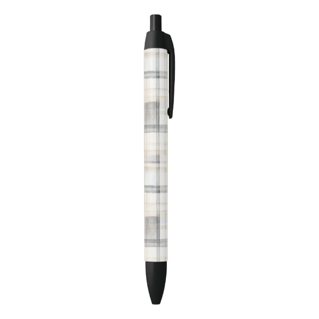 Cream Grey Yellow Plaid Stripes Black Ink Pen (Bottom (Vertical))