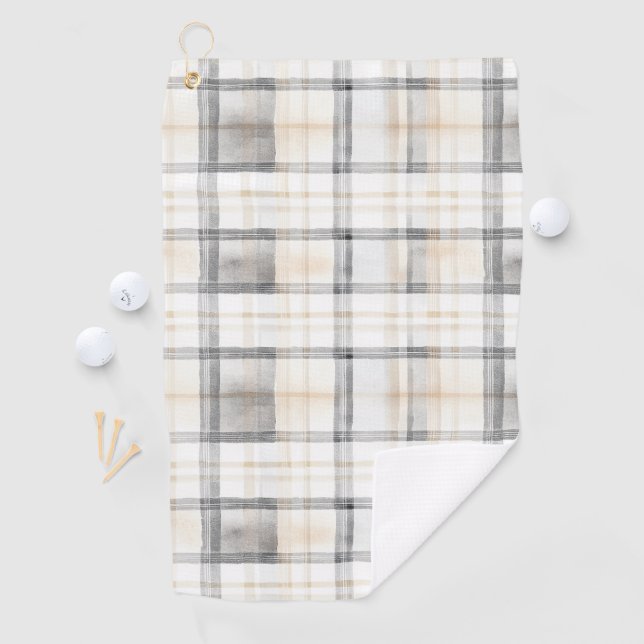 Cream Grey Yellow Plaid Stripes Golf Towel (InSitu)