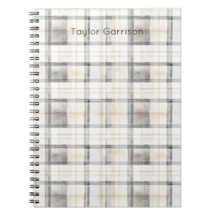 Cream Grey Yellow Plaid Stripes Notebook