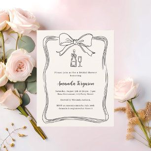Cream hand drawn bow Bridal Shower invitation