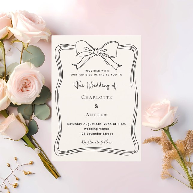 Cream hand drawn bow wedding invitation (Creator Uploaded)