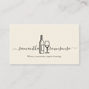 Cream Hand-Drawn Wine Bottle and Glass Logo Business Card