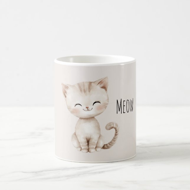 Cream Happy Cat Coffee Mug (Center)