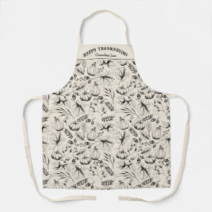 Cream Happy Thanksgiving Fall Harvest Custom Apron