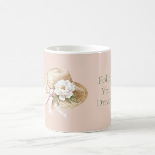 Cream Hat Pink Bow White Flower Coffee Mug