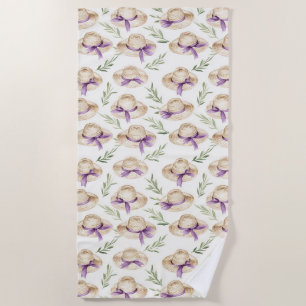 Cream Hats Purple Ribbons Birthday Beach Towel