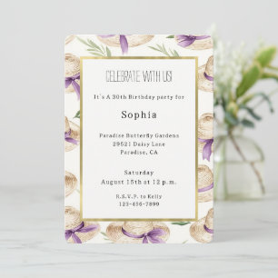 Cream Hats Purple Ribbons Birthday Invitation