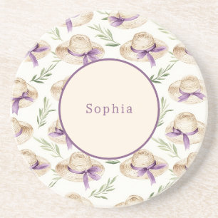 Cream Hats Purple Ribbons Coaster