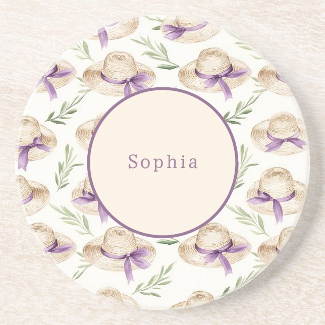 Cream Hats Purple Ribbons   Coaster (Front)