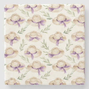 Cream Hats Purple Ribbons Stone Coaster