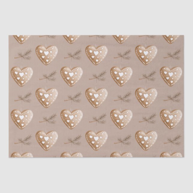 Cream Heart Gingerbread Cookie Christmas Tissue Paper (Front)