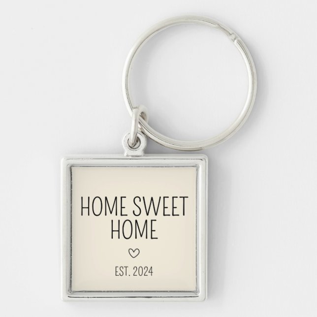 Cream Heart Home Sweet Home New Homeowner Key Ring (Front)