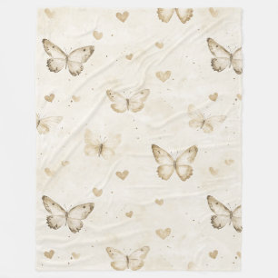 Cream Hearts Butterflies Christmas Fleece Blanket