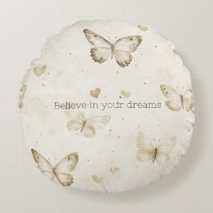 Cream Hearts Butterflies Christmas Round Cushion