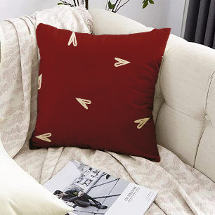 Cream Hearts on Burgundy - Minimal Valentine  Cushion