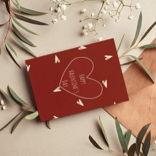 Cream Hearts on Burgundy - Minimal Valentine  Holiday Card