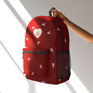 Cream Hearts on Burgundy - Minimal Valentine Printed Backpack