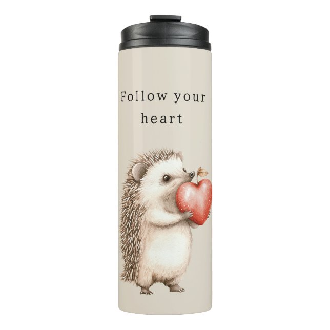 Cream Hedgehog Apple Heart Thermal Tumbler (Front)