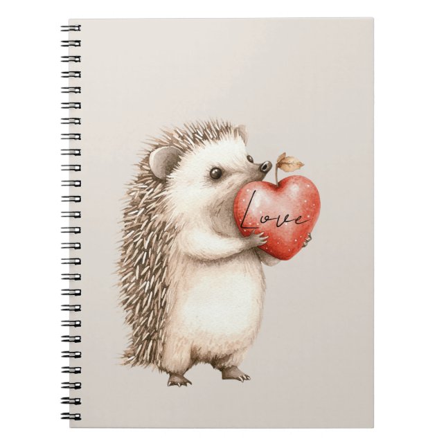 Cream Hedgehog Heart Love Notebook (Front)