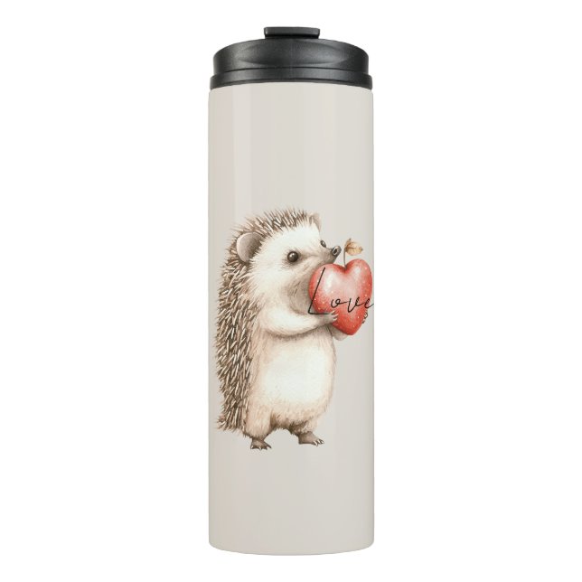 Cream Hedgehog Heart Love Thermal Tumbler (Front)