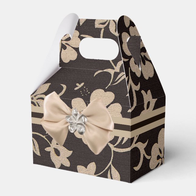 Cream Hibiscus Flowers on Brown 1 Favour Box (Front Side)