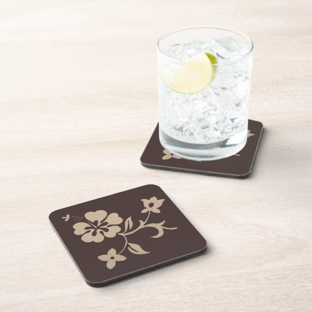 Cream Hibiscus Flowers on Brown 2 Coaster (Right Side)