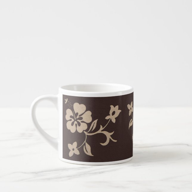Cream Hibiscus Flowers on Brown 2 Espresso Cup (Left)