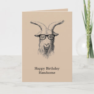 Cream Hipster Goat with Glasses Birthday Card