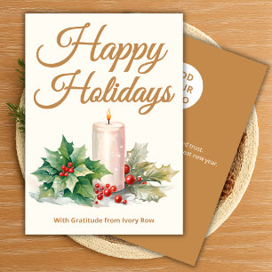 Cream Holiday Card Custom Logo & Wishes
