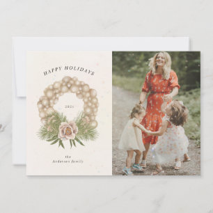 cream holiday foliage ornament wreath photo card