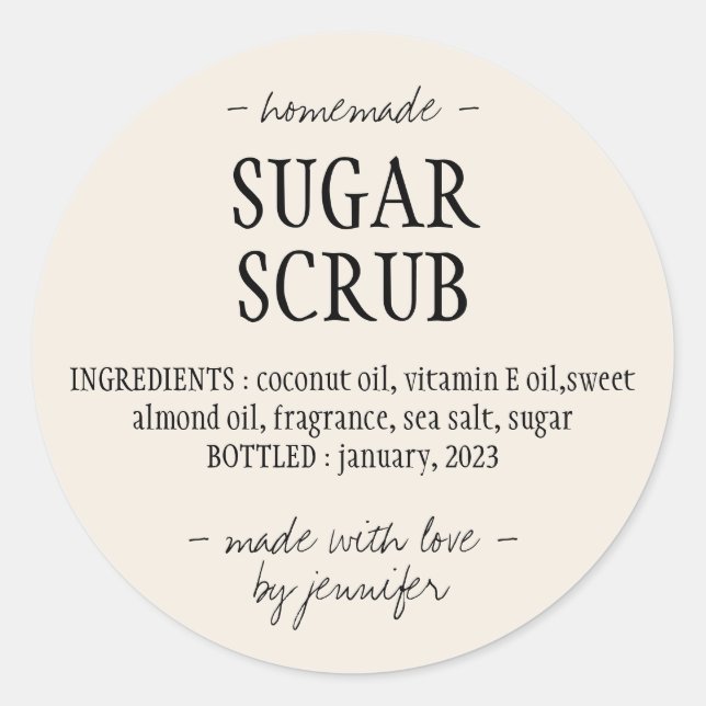 Cream Homemade Sugar Scrub Classic Round Sticker (Front)