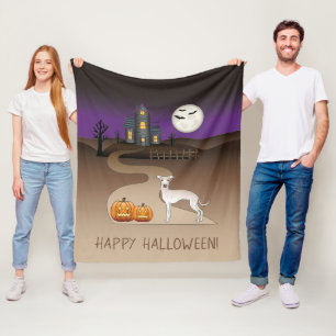 Cream Iggy Cute Dog And Halloween Haunted House Fleece Blanket