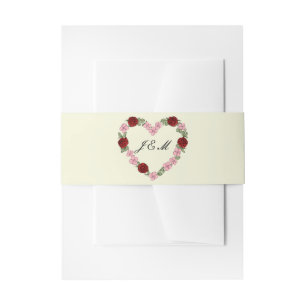 Cream invitation band with a pink and red heart invitation belly band
